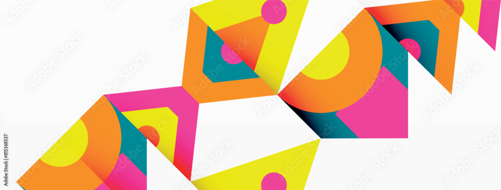 A vibrant painting with a variety of colorful triangles arranged in a symmetrical pattern on a white background. The use of magenta and tints and shades adds depth to the creative arts piece A vibrant painting with a variety of colorful triangles arranged in a symmetrical pattern on a white background. The use of magenta and tints and shades adds depth to the creative arts piece