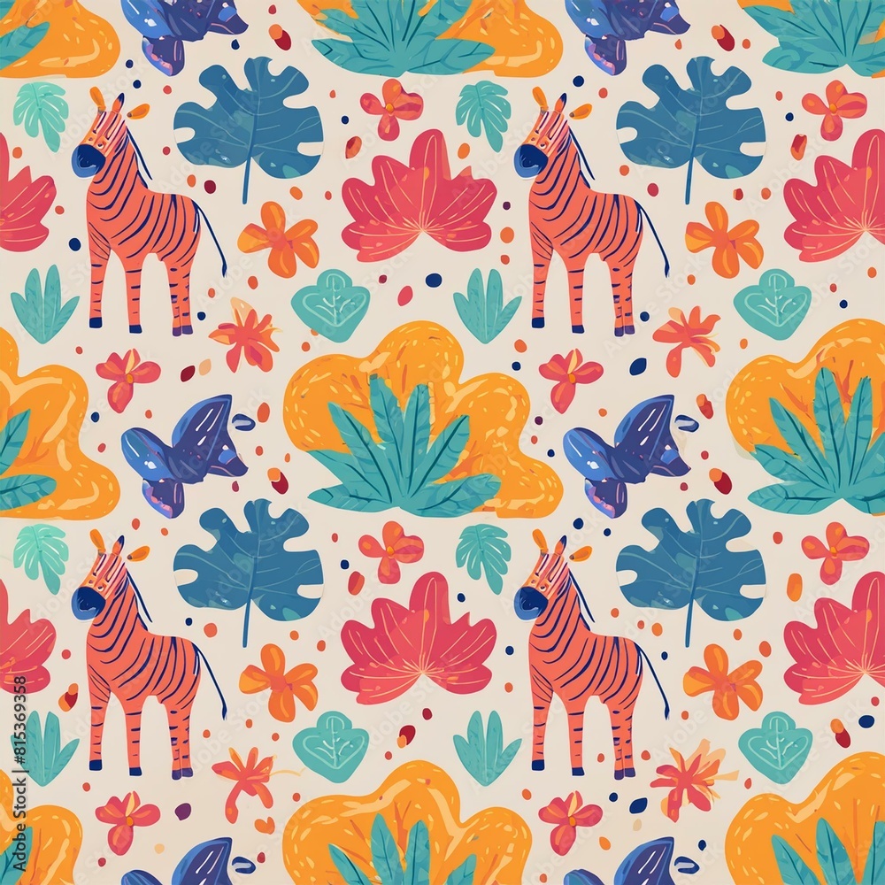 a pattern featuring exotic animals like zebras, giraffes, and elephants, a pattern featuring exotic animals like zebras, giraffes, and elephants,