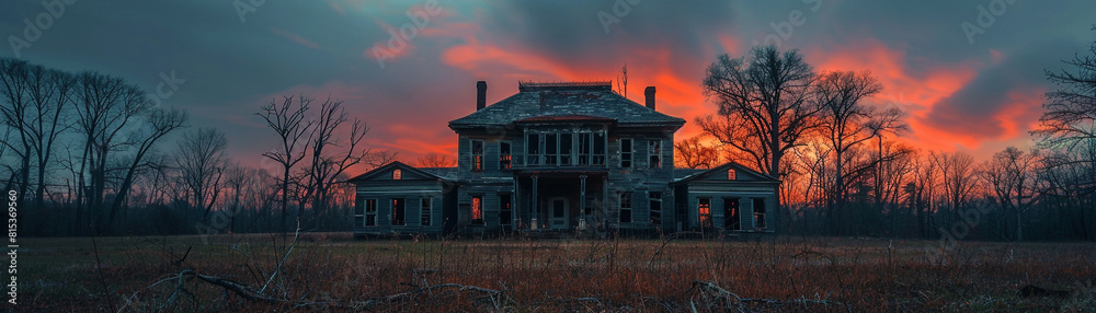 Haunted house exploration capture an old mansion at twilight, focus on, horror theme, ethereal, Silhouette, abandoned estate Haunted house exploration capture an old mansion at twilight, focus on, horror theme, ethereal, Silhouette, abandoned estate