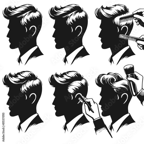 Beautiful men hairstyles set vector silhouette isolated on white background