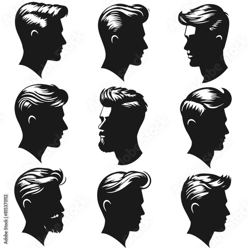 Beautiful men hairstyles set vector silhouette isolated on white background