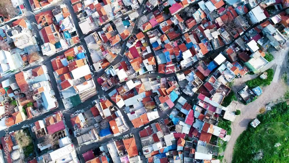 Aerial view of houses in slum area Aerial view of houses in slum area