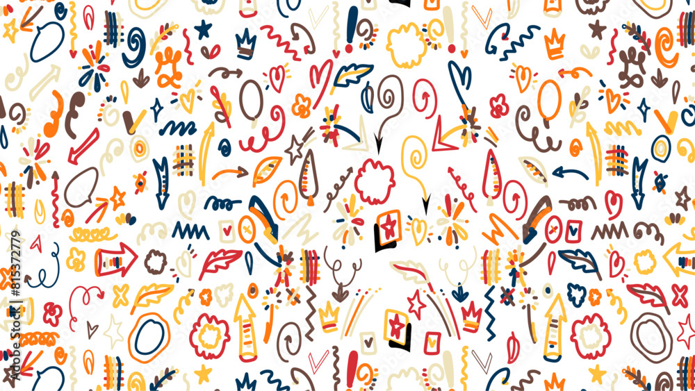 Fun colorful art line doodle seamless pattern. Creative minimalist style art background for children or trendy design with basic shapes. Fun colorful art line doodle seamless pattern. Creative minimalist style art background for children or trendy design with basic shapes.