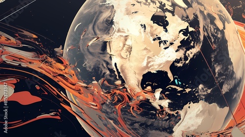 Digital technology orange and black rotating planet poster background