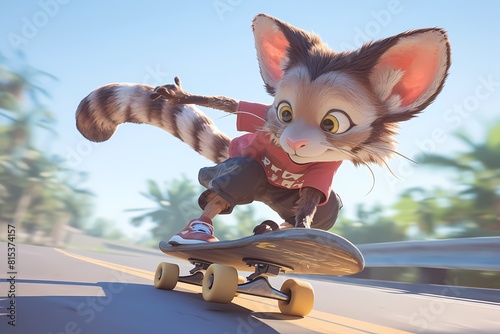 cartoon ferret skateboarding on the street