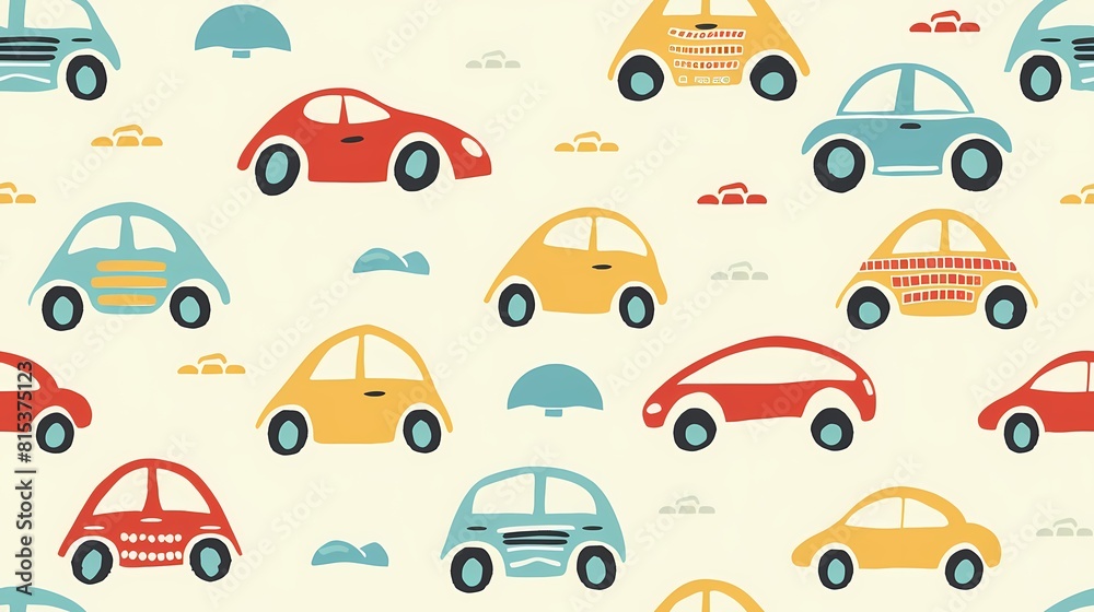 Colorful cartoon cars in a fun repeating pattern