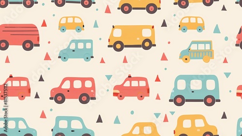 Colorful cartoon cars and traffic cones pattern