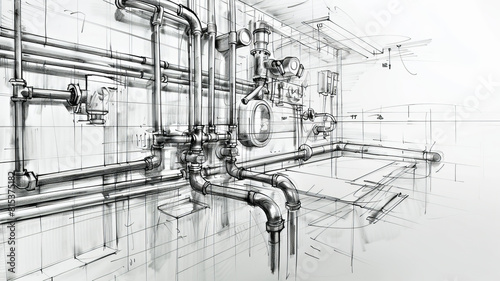 plumbing architect drawing design,generative ai