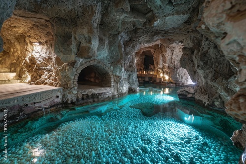 A hidden underwater grotto filled with shimmering pearls and treasures of the deep photo