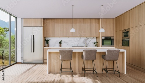 elegant contemporary kitchen room interior .3drender kitchen  interior  table  room  home  design  furniture  house  chair  dining  floor  wood  architecture  luxury  chairs  