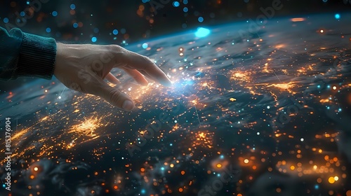 A Futuristic Vision of Interconnectivity: Human Hand Reaching Towards Glowing Nodes