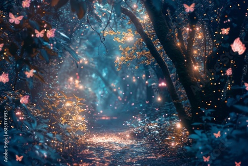 A magical forest clearing filled with enchanting creatures and shimmering pixie dust