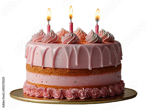 pink birthday cake isolated on transparent background