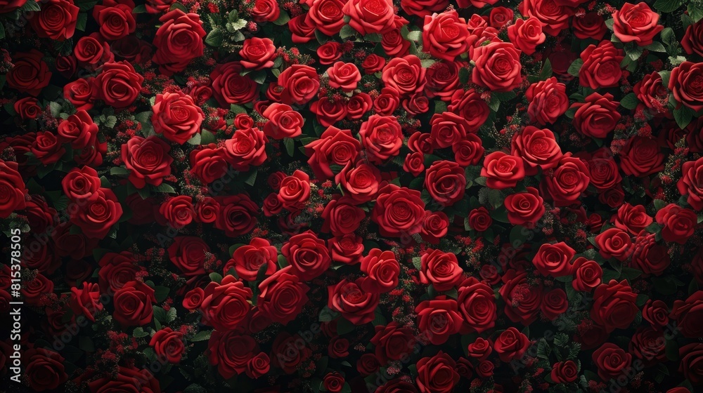 Background featuring bouquets of red roses arranged in a design for Valentine s Day captured from a top down perspective ideal for a banner Background featuring bouquets of red roses arranged in a design for Valentine s Day captured from a top down perspective ideal for a banner