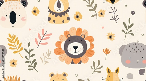 Cute animal illustrations amidst whimsical flora