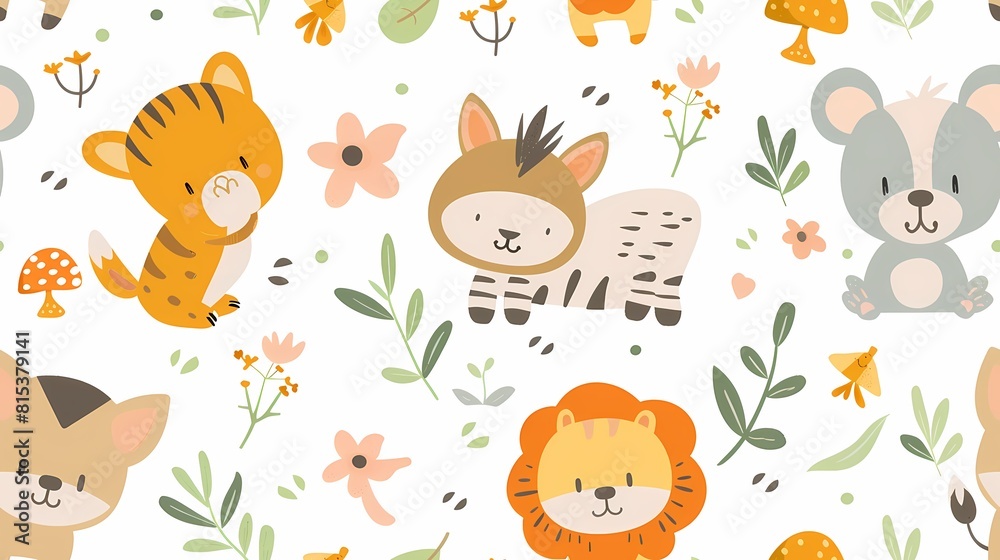 Cute woodland animal pattern with playful characters Cute woodland animal pattern with playful characters