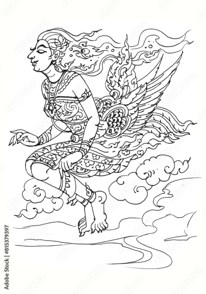 fantasy woman in Thai art pen drawing for card decoration illustration fantasy woman in Thai art pen drawing for card decoration illustration