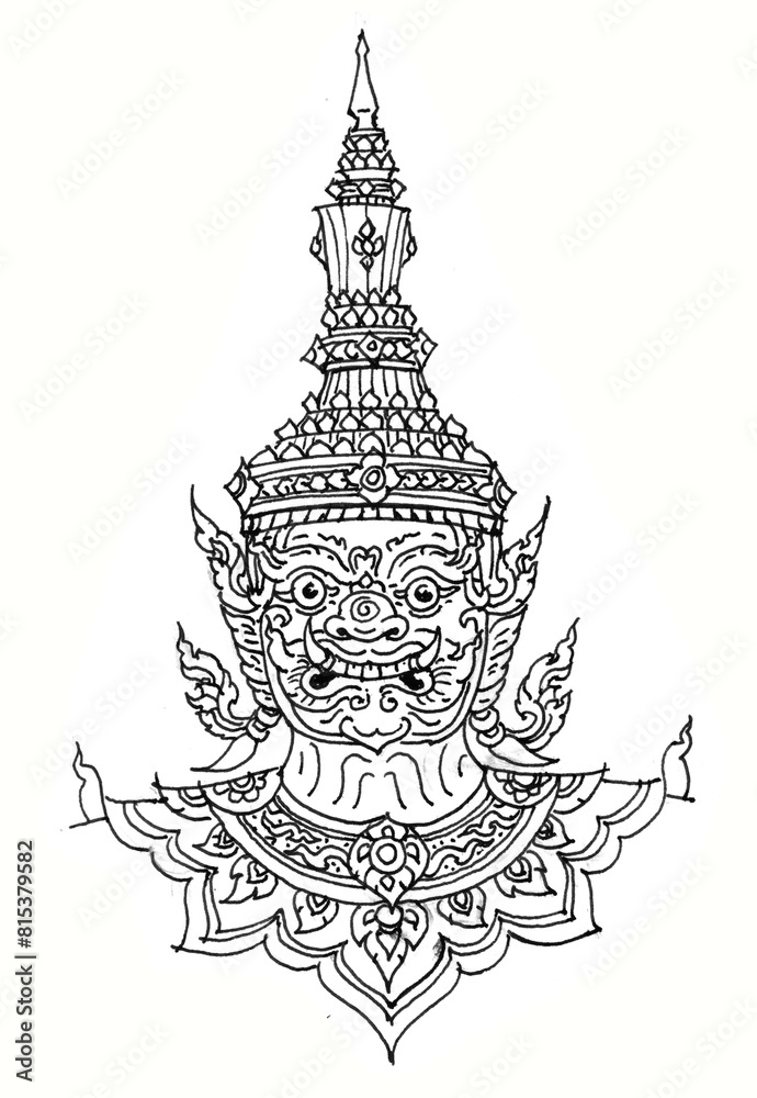 Giant in Thai art pen drawing for card decoration illustration Giant in Thai art pen drawing for card decoration illustration