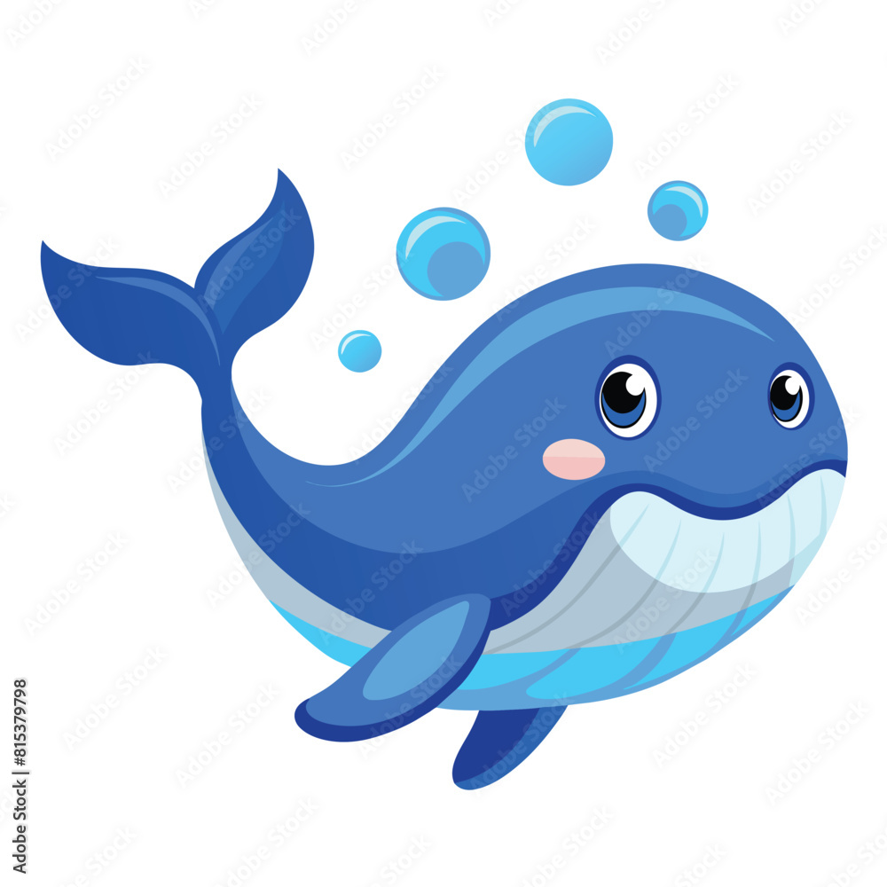Fototapeta premium Cute Blue Whale Swimming Cartoon Vector Icon Illustration Animal Nature Icon Isolated Flat Vector