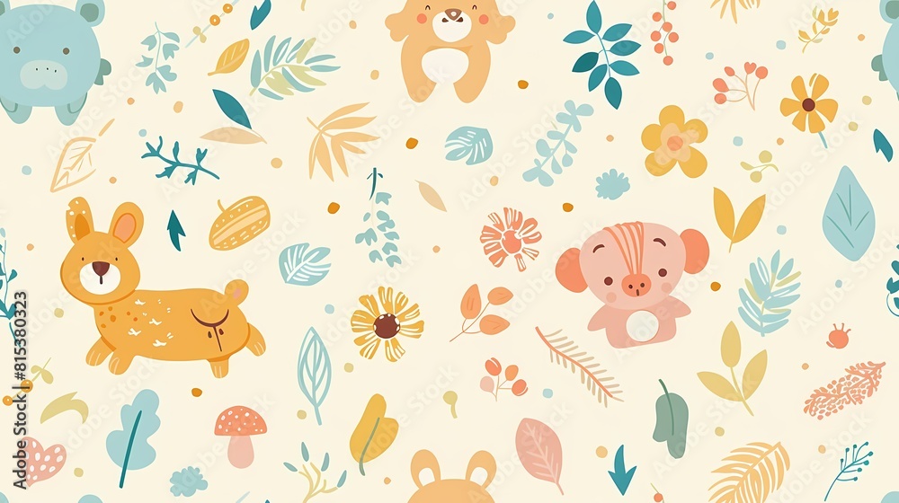 Whimsical animal pattern with a warm playful vibe