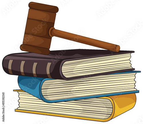 Illustration of a gavel resting on stacked books