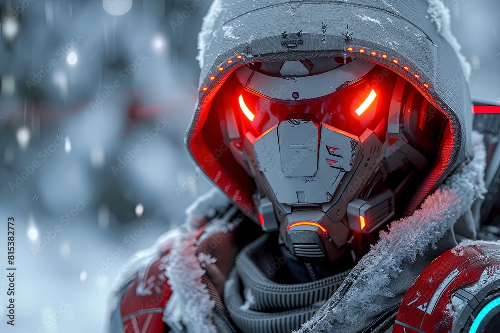 Fototapeta premium Futuristic Cyberpunk Police Officer: Perfect Features in Digital Paint