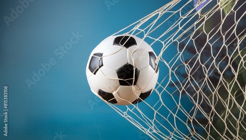 Netted Brilliance  Soccer Ball Against Azure Sky