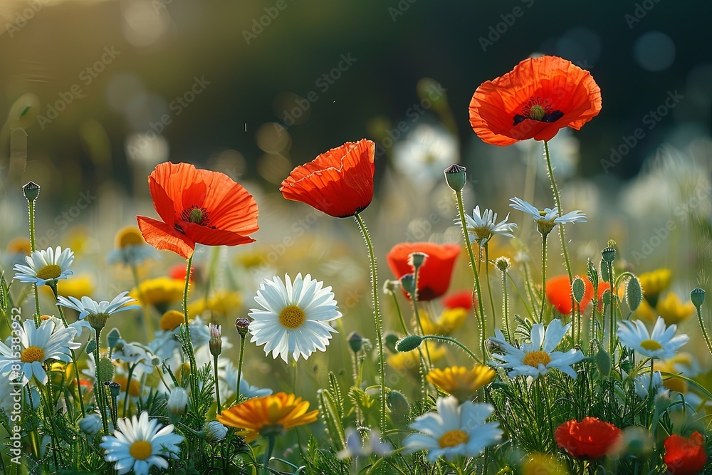 Obraz premium Vibrant Wildflowers Dance in Sunny Meadow
