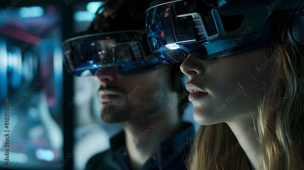 two people using Vr glasses two people using Vr glasses