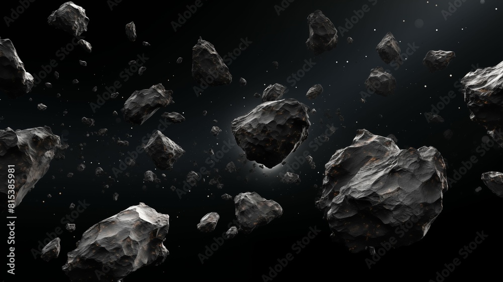 asteroid belt floating in black background. Generative AI Stock ...