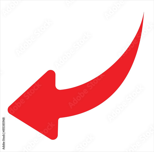 Left down turning directional red arrow. Turn arrow icon vector in trendy flat style. Arrow icon illustration isolated on white background. Vector Illustration