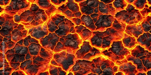 Fiery Lava Texture Background with Volcanic Rock and Magma Flow photo