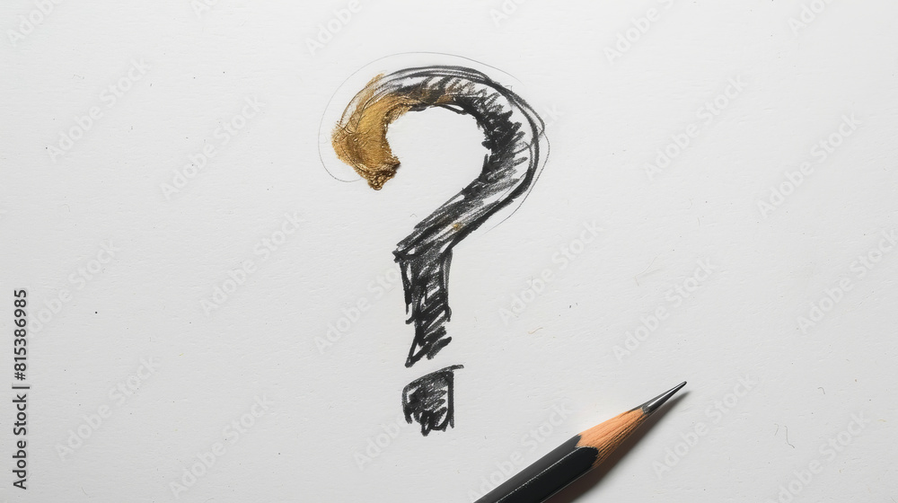 Pencil drawing of a question mark, on white background