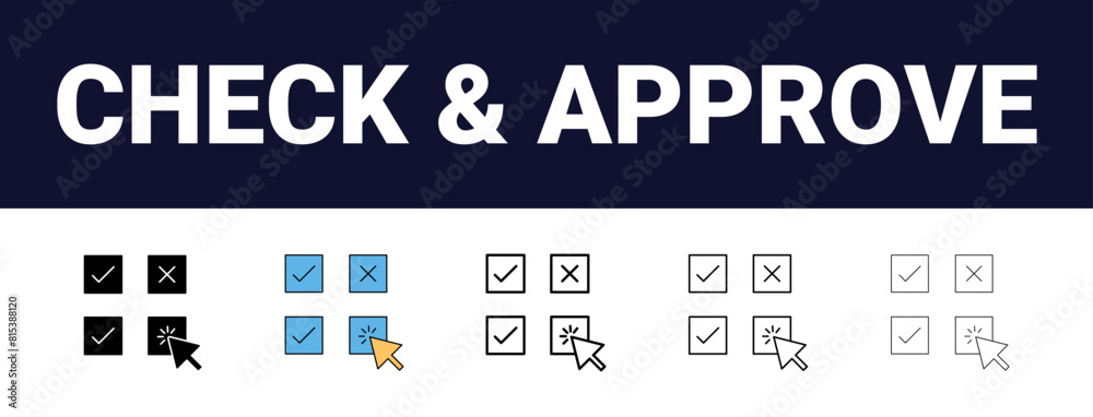 Different style Check and approve outline icons set collection. and verified icons. Editable, filled, outline, line and stroke style can be used for web, mobile, ui, Check icons, Approve icons, Different style Check and approve outline icons set collection. and verified icons. Editable, filled, outline, line and stroke style can be used for web, mobile, ui, Check icons, Approve icons,