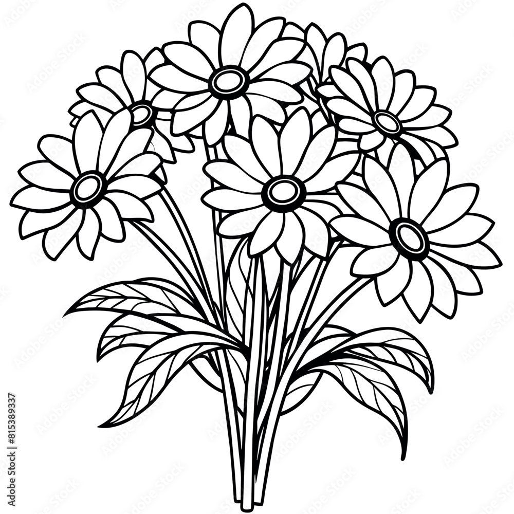 Black Eyed Susan flower outline illustration coloring book page design, Azalea flower black and white line art drawing coloring book pages for children and adults
