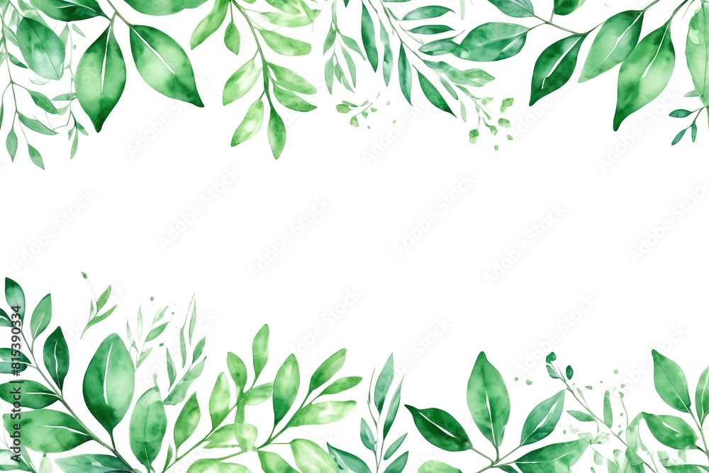 Watercolor green leaves background for wedding, birthday, card, invitation. Blank Space