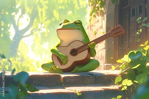 cute cartoon frog playing guitar