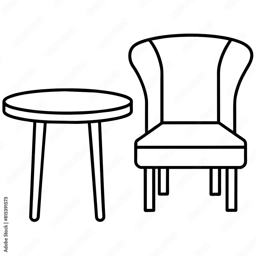 Chair and table vector icon silhouette illustration line art Chair and table vector icon silhouette illustration line art