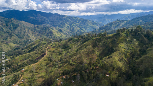 Beautiful aerial view of the slopes of a mountain range in Papua New Guinea's highlands.