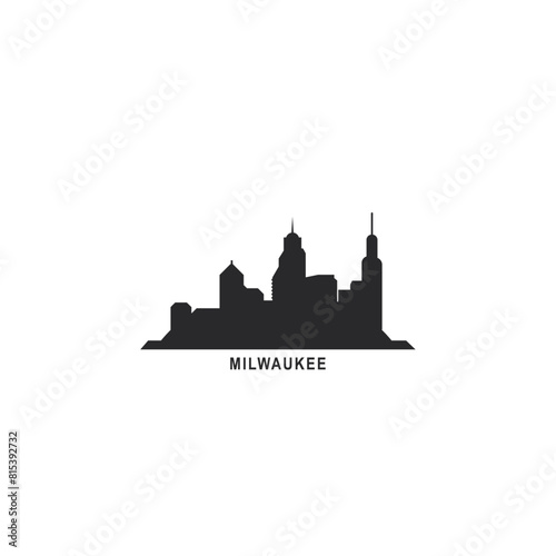 Milwaukee USA city skyline and cityscape logo. Panorama, US Wisconsin black state icon, abstract landmarks, skyscraper, buildings. United States of America isolated graphic, vector flat photo