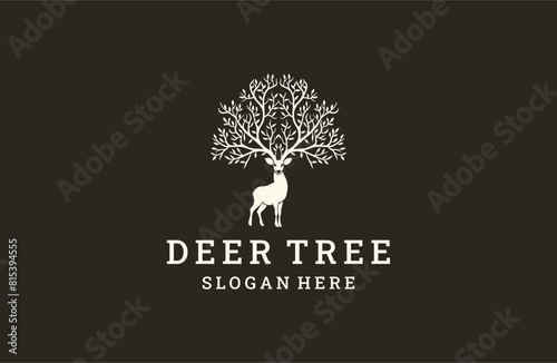 Deer tree logo template vector illustration design