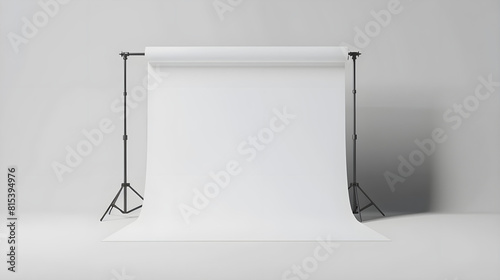 Studio. Vector illustration, photographic studio white backdrop paper roll with lights, nobody, Empty photo studio. Realistic 3D template mock up, Generative Ai