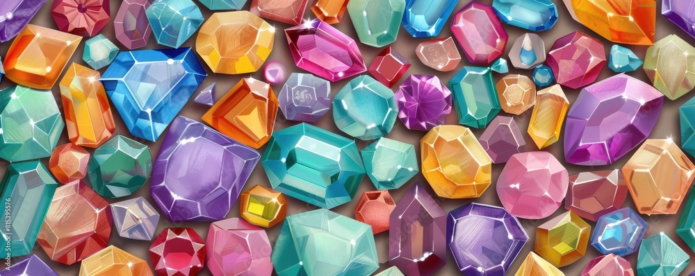 Vibrant digital illustration of a collection of crystals, perfect for design elements or scientific content Vibrant digital illustration of a collection of crystals, perfect for design elements or scientific content
