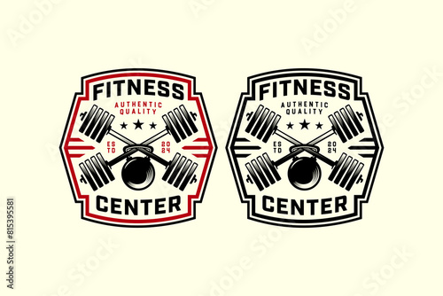 kettle bell and cross barbell logo design for bodybuilding, powerlifting, weightlifting, fitness gym