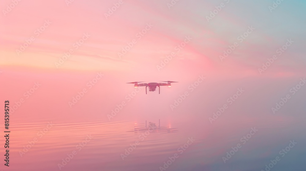 Serene Drone Flight Over Calm Waters During Sunset with Pink Sky Serene Drone Flight Over Calm Waters During Sunset with Pink Sky