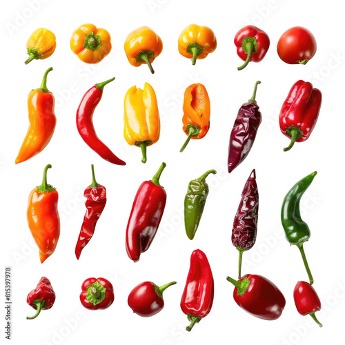 Wallpaper Mural A variety of chili peppers in isolated on transparent background Torontodigital.ca