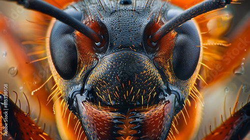 A ant face, extreme high detail close-up macro photo photo