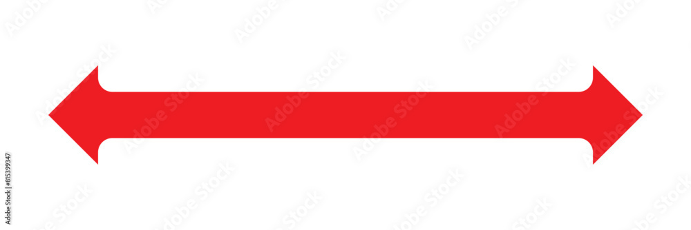 Horizontal dual thin long straight double ended arrow red. Contour isolated vector image on white background in eps 10. Horizontal dual thin long straight double ended arrow red. Contour isolated vector image on white background in eps 10.