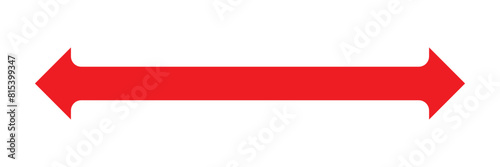 Horizontal dual thin long straight double ended arrow red. Contour isolated vector image on white background in eps 10.