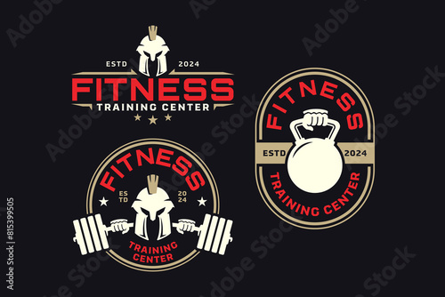 spartan warrior with barbell and kettlebell logo design for fitness, gym, bodybuilder, weightlifting